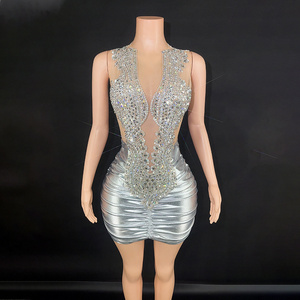 Crystal Rhinestone Club Dresses Sexy Mini Bodycon Sexy Halter V Neck Backless Dress Patchwork Party Wear