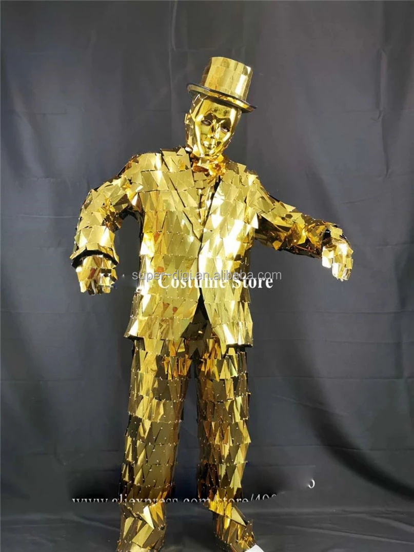 Gold Mirror Men Suit Luxury MEN Nightclub Singer Club Bar Party Performance Costumes