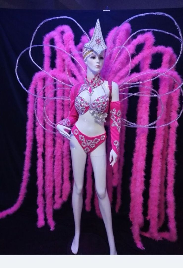 custom samba pink color LED light led women costume feather backboard dance costume for carnival