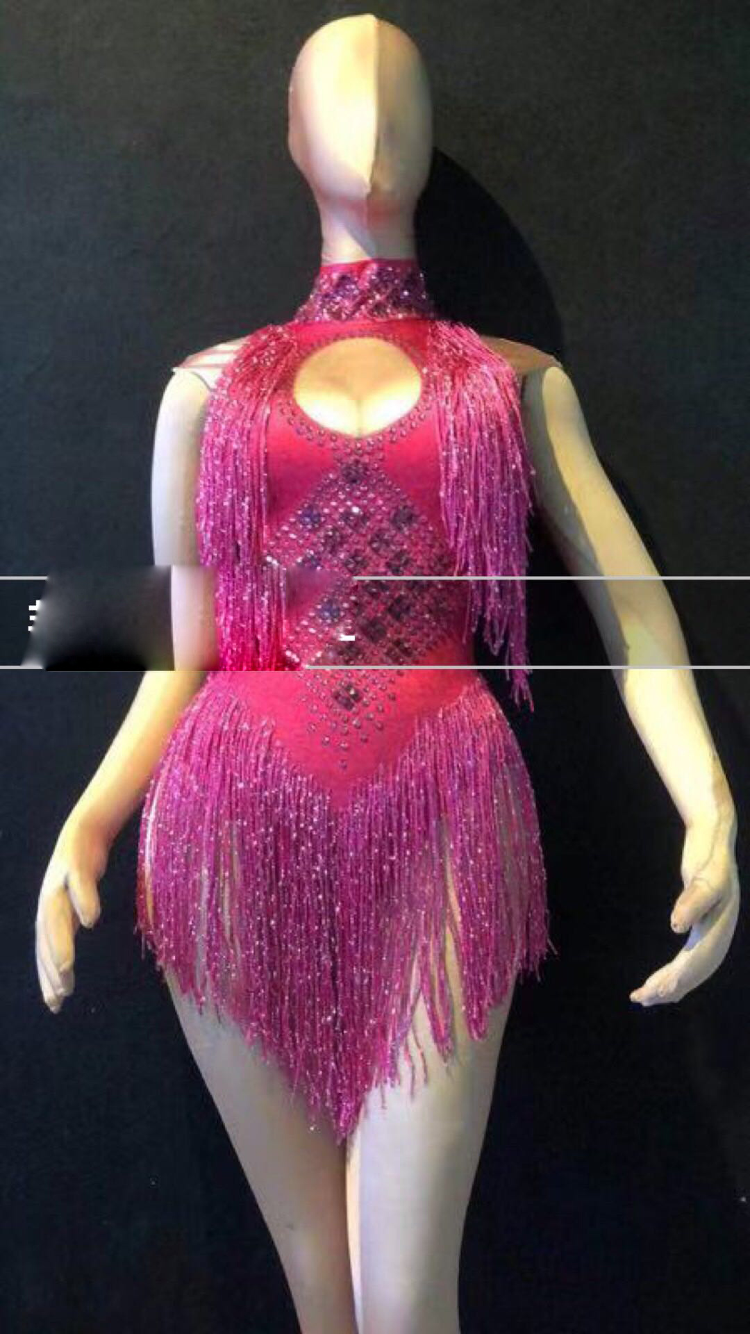 Luxurious Leotard Women Glisten Rhinestone Sexy Bodysuit Silver Long Tassel Costume Birthday Celebrate Dance Wear