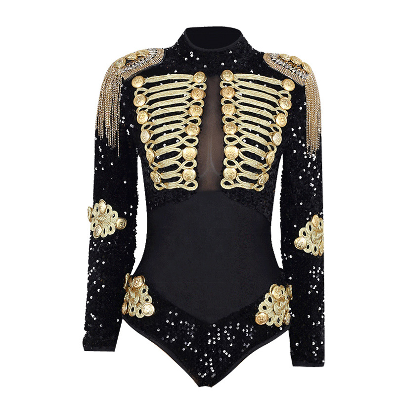 Luxury Party show girl women Singer  black bodysuit  European American Bar Costumes Sexy Club Dance Wear Hip hop Dance Costume