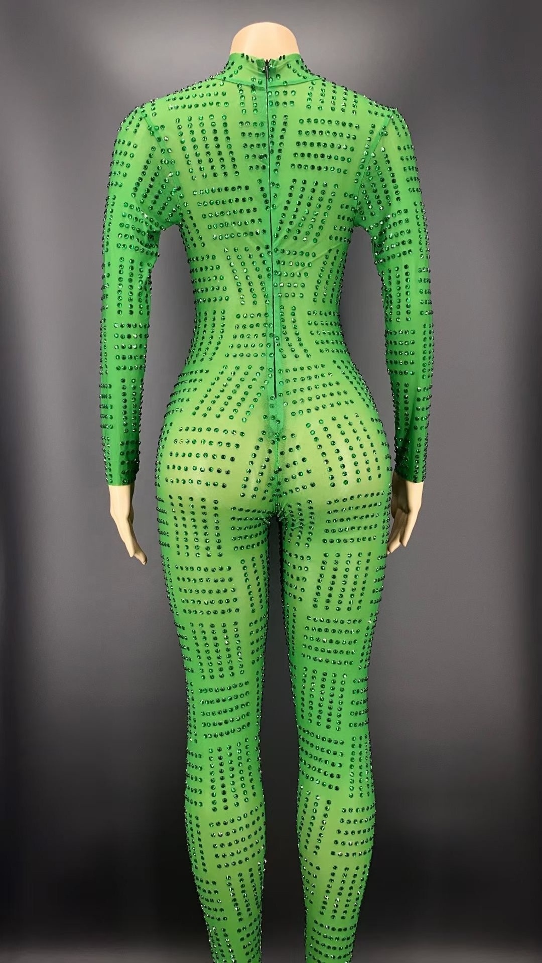 Sparkly Green Crystal Jumpsuit Cape Sexy women fashion stage show model costume nightclub bar women singer bodysuit