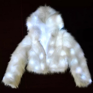 Sexy Women stage dance costume  Christmas Clothes Faux Fur Hooded Coat LED Hoodie light jacket