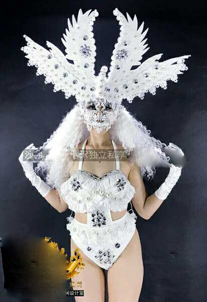 Eagle King Queen Stage Show Costume Nightclub Men's DS White Feather Angel GOGO Dance Team Costumes Valentine's performance wear