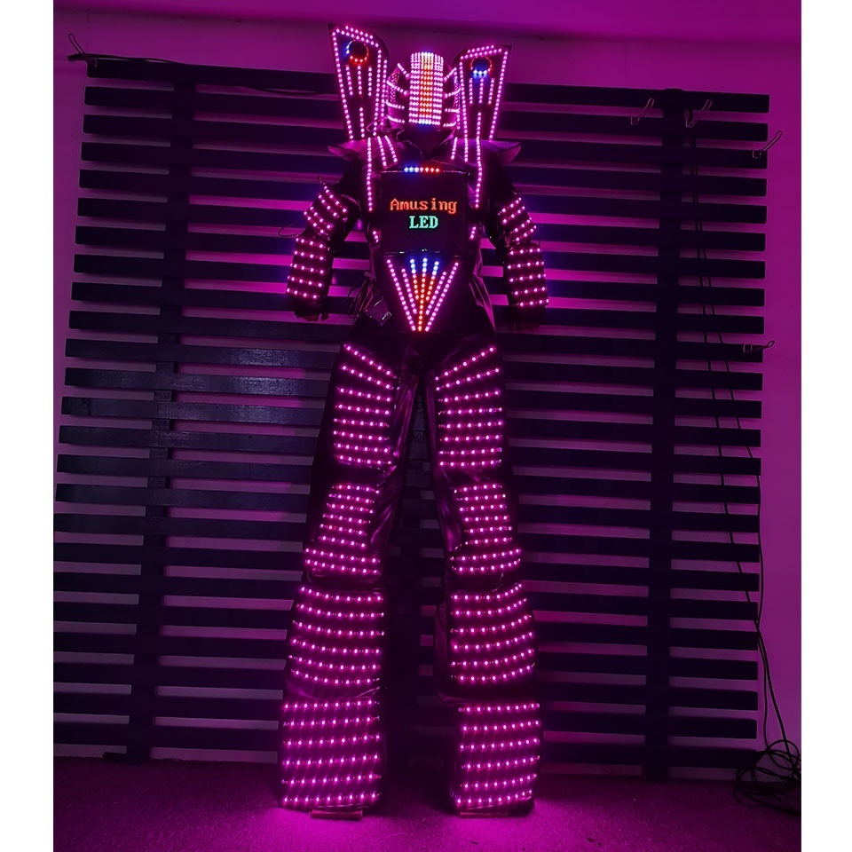 LED Robot Costume Clothes Stilt Walking Luminous Suit Walker