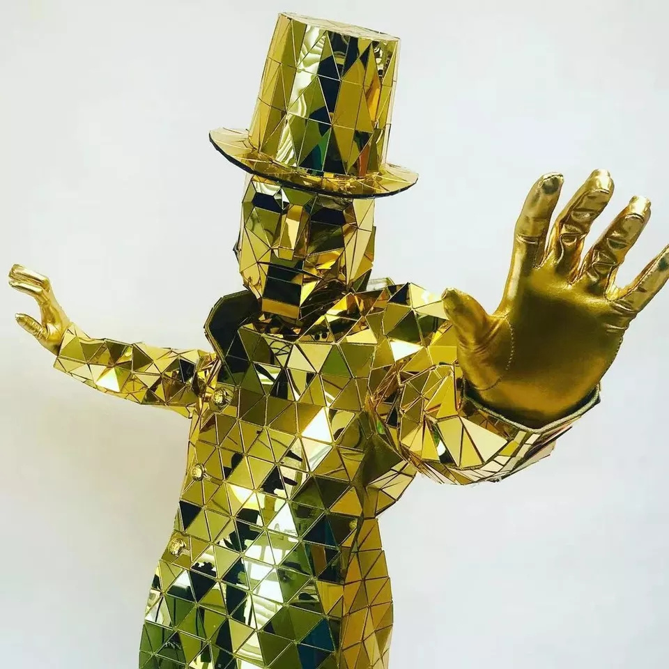 Sparkly  Birthday stage show future cloth  customized night club props gold silver mirror man party  dance costume