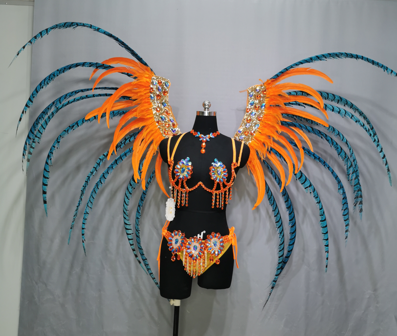 Luxury Sparkly Handmade Samba dance costume Rio Carnival Wire Bra+Panty+Feather Headdress With Stone Sexy Belly Dancing Costume