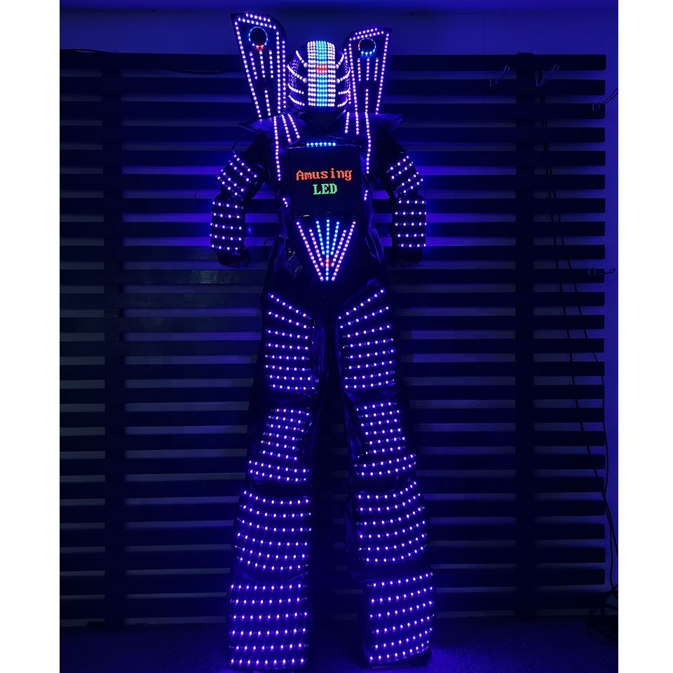 LED Robot Costume Clothes Stilt Walking Luminous Suit Walker