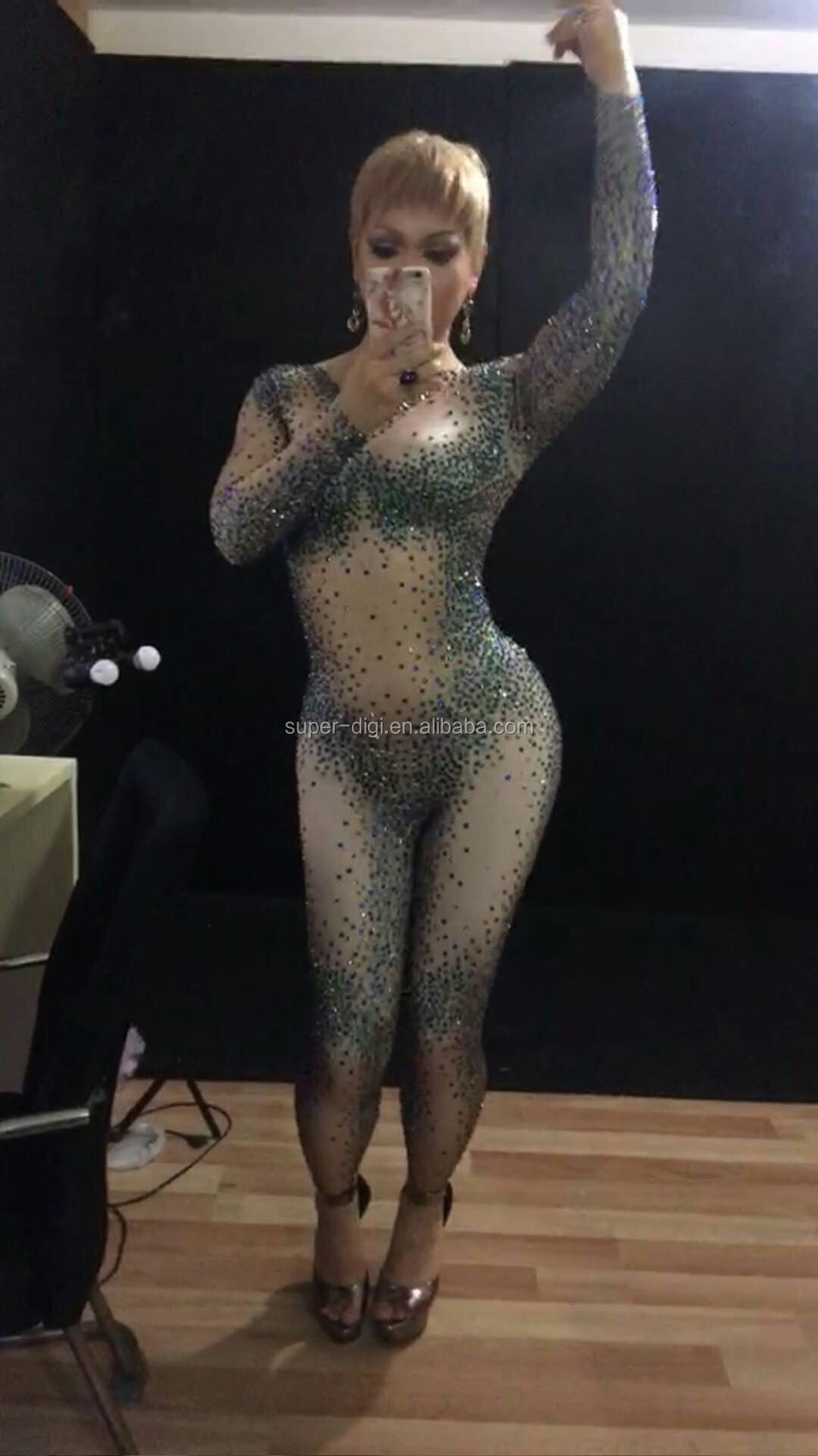 Sexy Bodysuit Sparkly Rhinestones Rompers Women's Jumpsuit party Nightclub Singer Jazz DJ Dance Costume