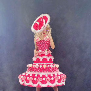 Lovely Retro cake dress pink skirt nightclub bar singer stage catwalk DJ DS amusement park carnival parade costumes