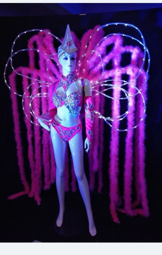 custom samba pink color LED light led women costume feather backboard dance costume for carnival