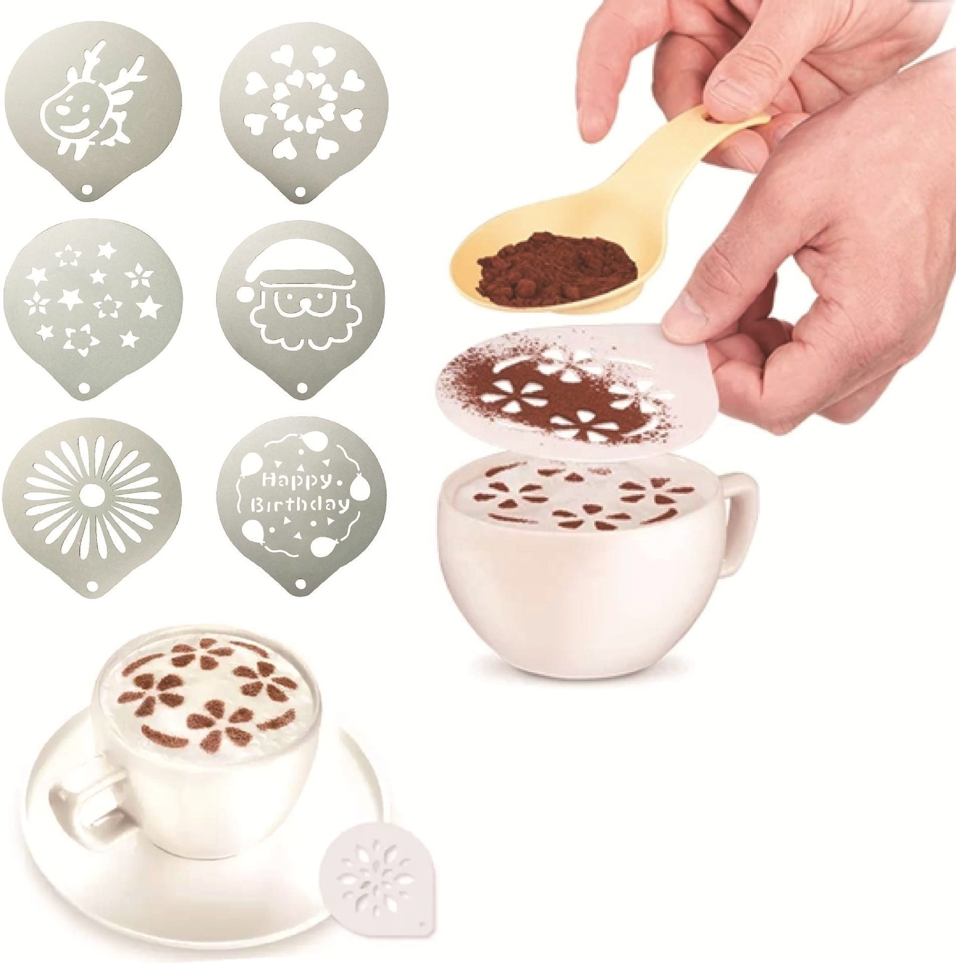 Wholesale Mini Customized Coffee Templates Cappuccino Foam Latte Art Stencil Stainless Steel Decorating Coffee Stencils