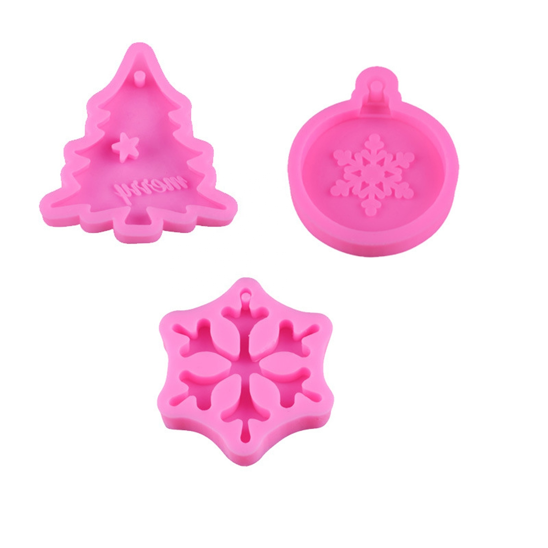 5 Style Christmas Necklace Pendant Epoxy Resin Mould Christmas Tree Snowflake Elk Ornaments Silicone Keychain Mold With Hole