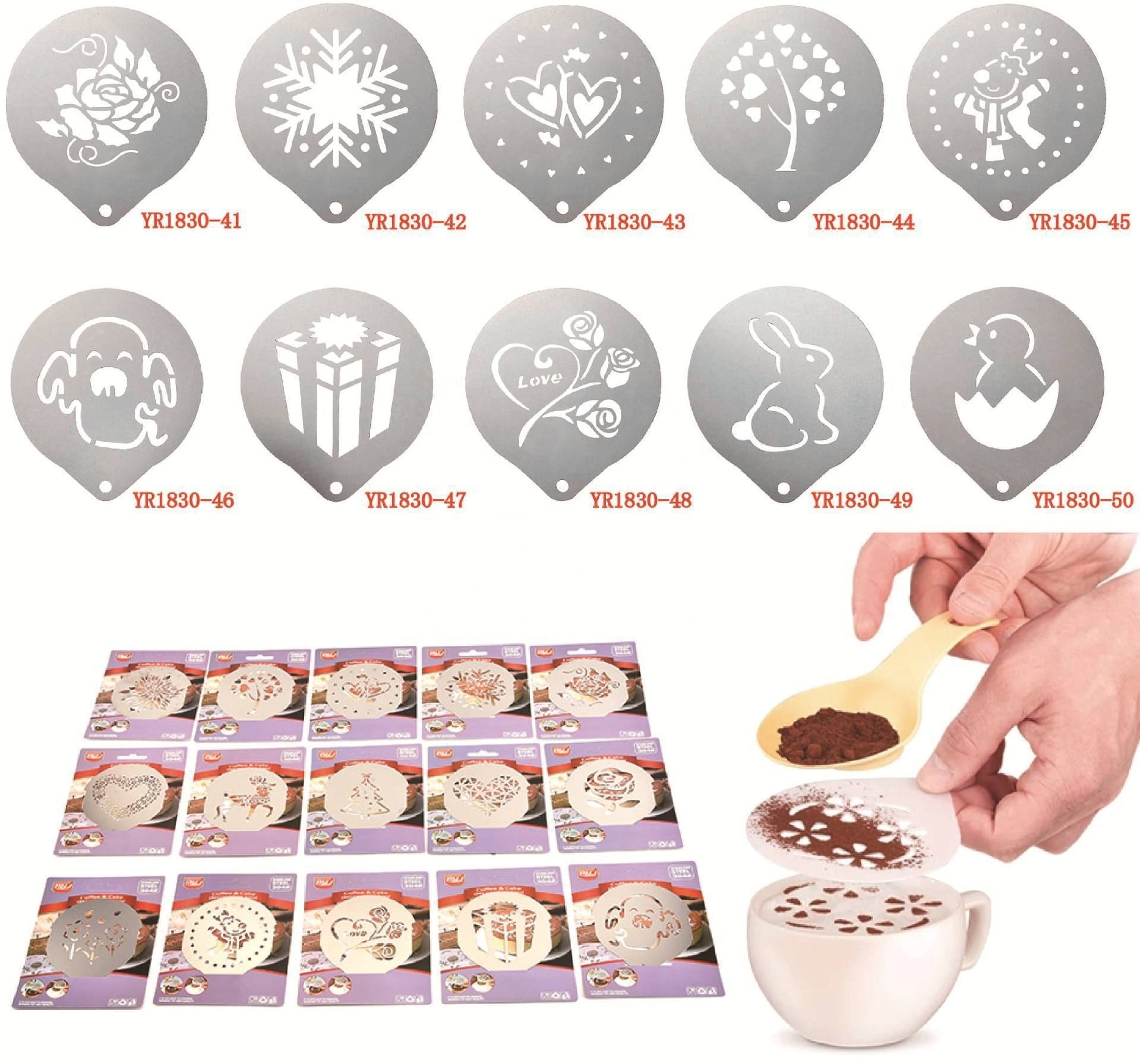 Wholesale Mini Customized Coffee Templates Cappuccino Foam Latte Art Stencil Stainless Steel Decorating Coffee Stencils