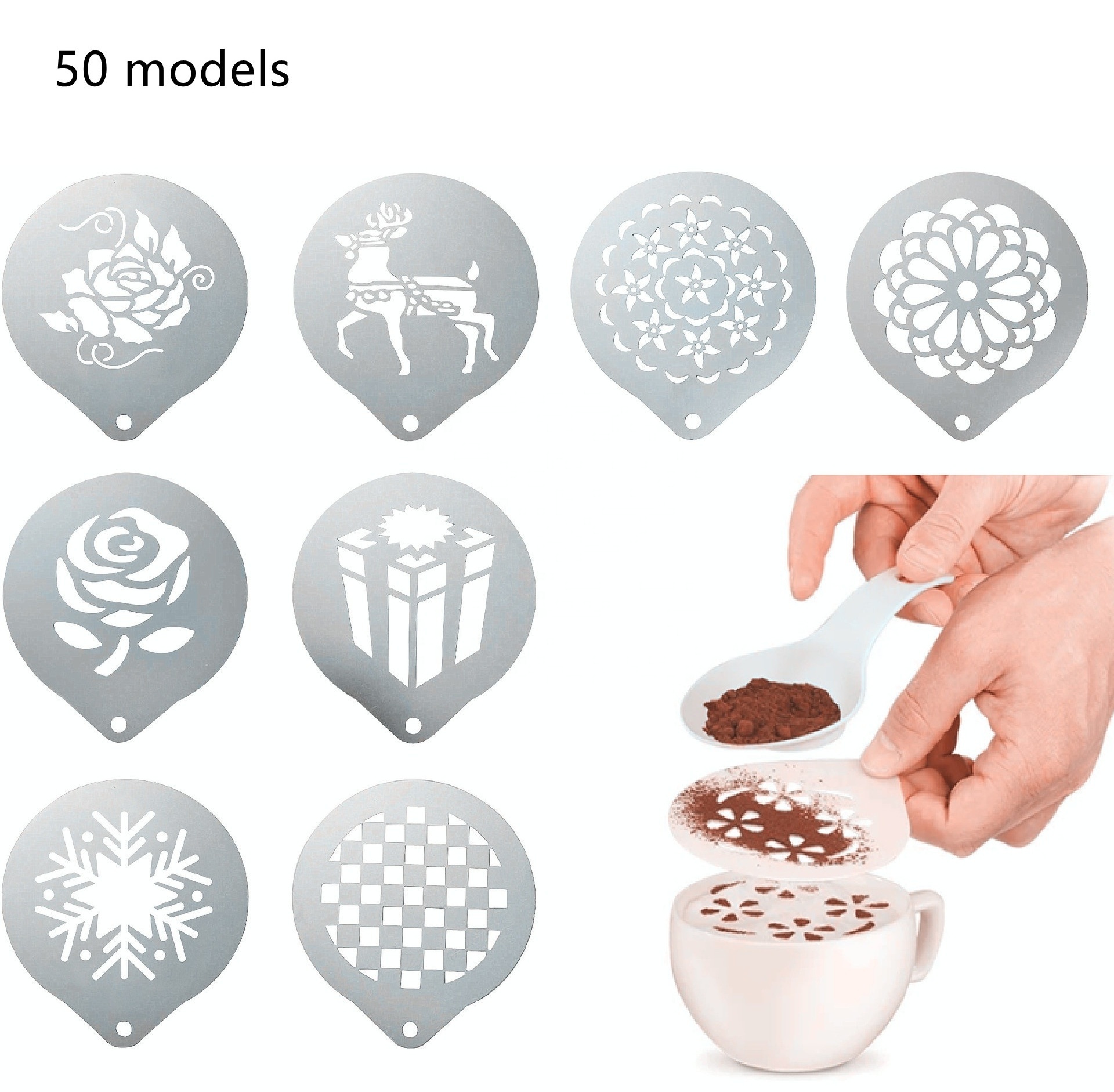 Wholesale Mini Customized Coffee Templates Cappuccino Foam Latte Art Stencil Stainless Steel Decorating Coffee Stencils