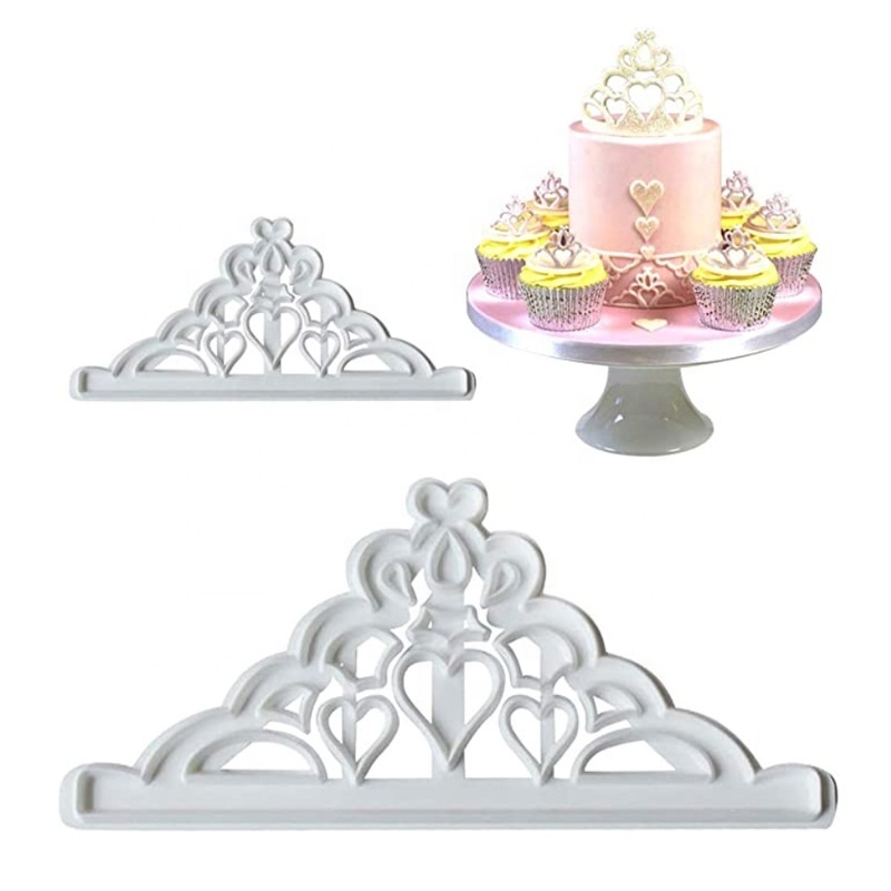 2Pcs Plastic Cake Cookie Cutter Embosser Decorating Mold Crown Shaped Fondant Biscuit Chocolate Dessert Pastry Baking Tools