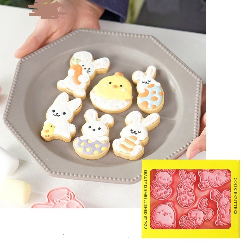 wholesale hot selling 2023 4pcs Easter cake decoration mould DIY baking tool manual biscuit printing mould