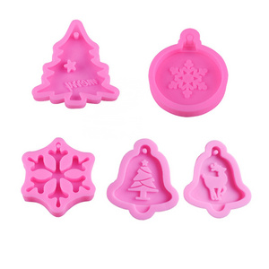 5 Style Christmas Necklace Pendant Epoxy Resin Mould Christmas Tree Snowflake Elk Ornaments Silicone Keychain Mold With Hole