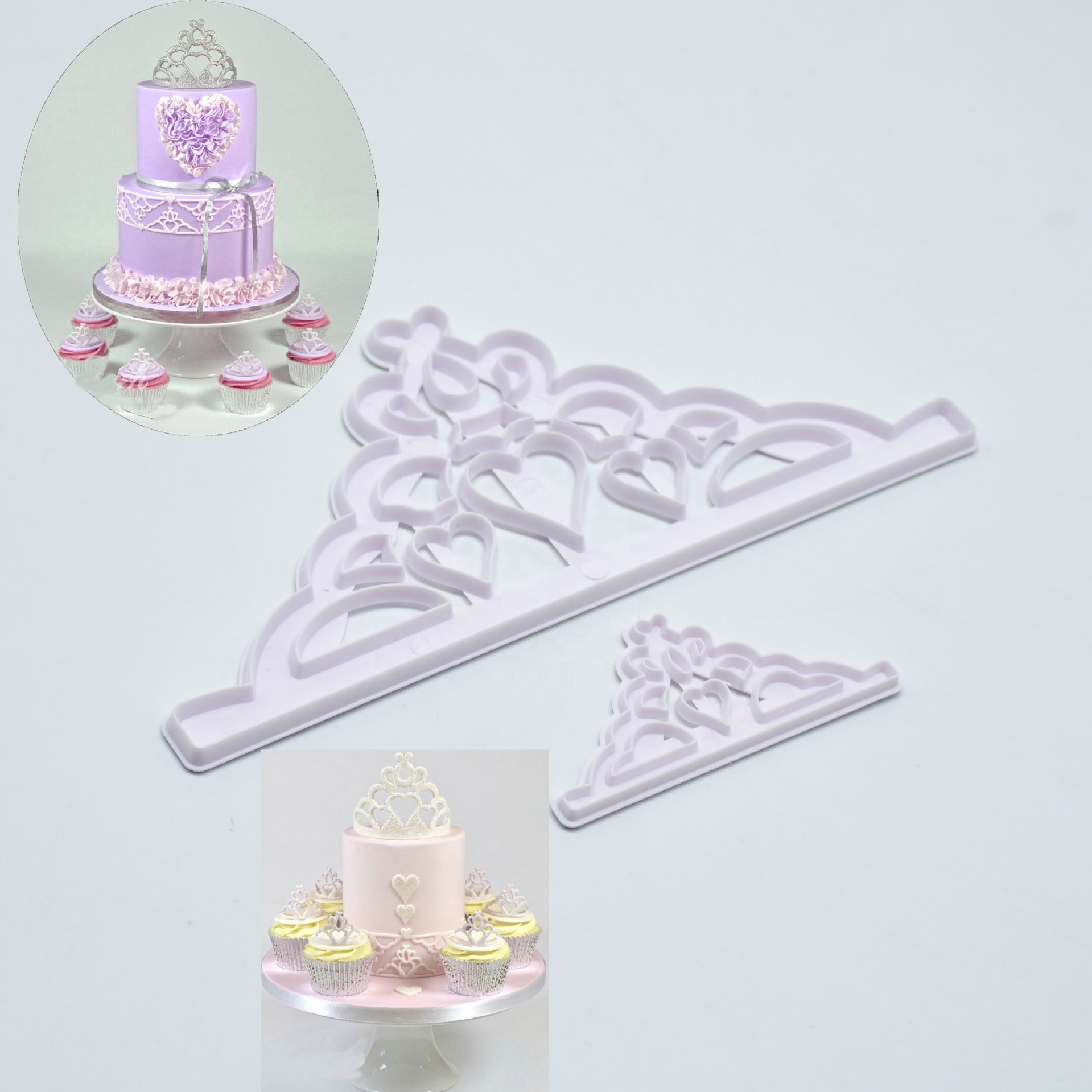 2Pcs Plastic Cake Cookie Cutter Embosser Decorating Mold Crown Shaped Fondant Biscuit Chocolate Dessert Pastry Baking Tools