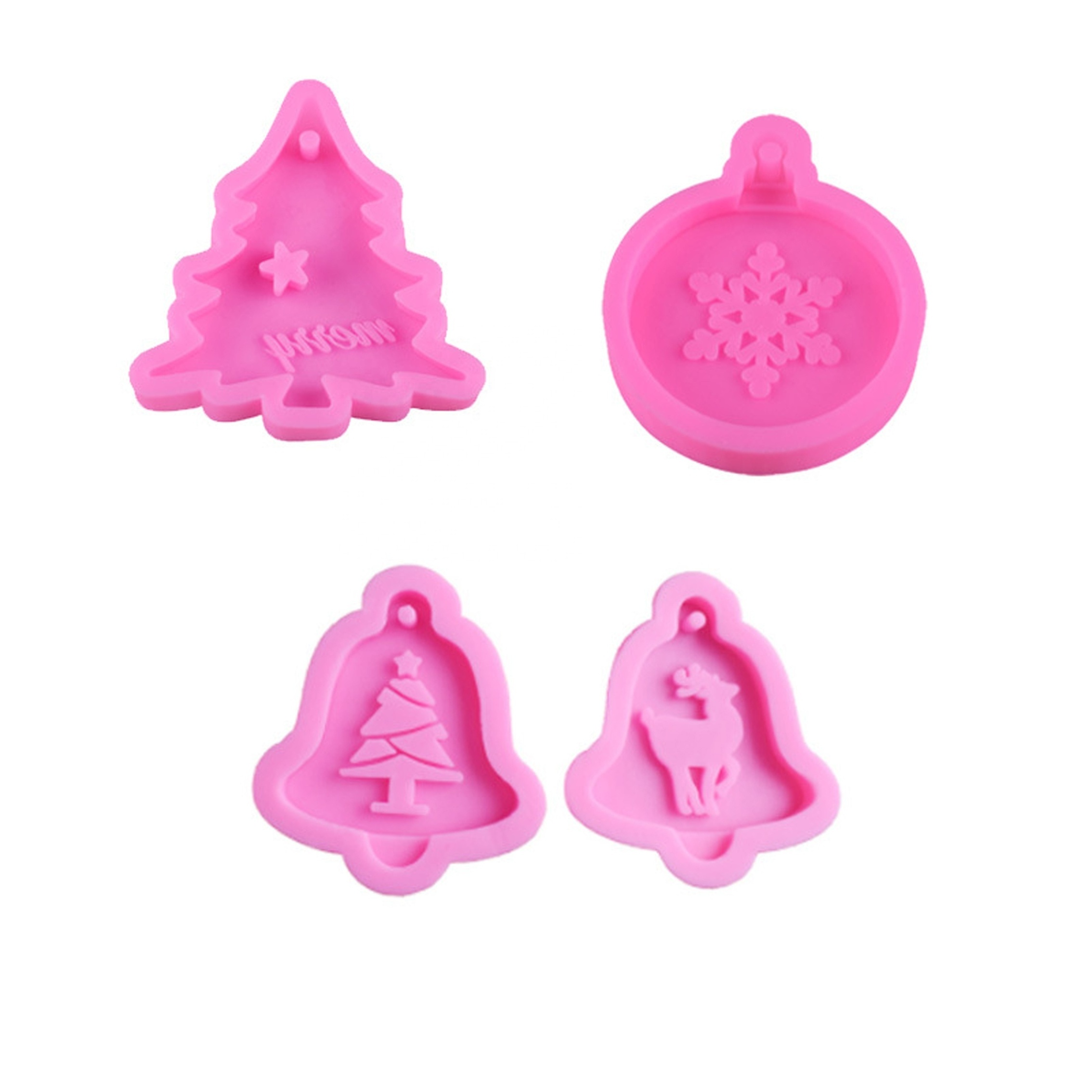 5 Style Christmas Necklace Pendant Epoxy Resin Mould Christmas Tree Snowflake Elk Ornaments Silicone Keychain Mold With Hole