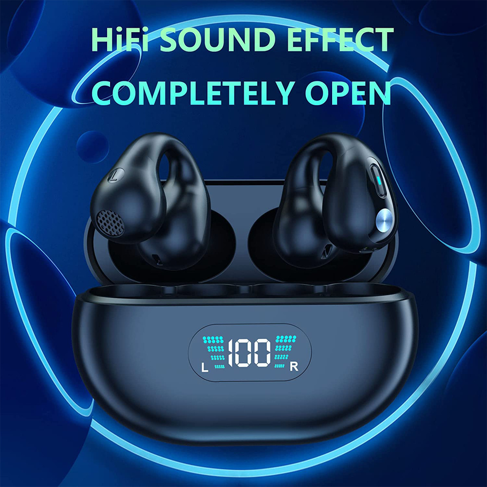 Wireless Ear Clip Bone Conduction Earbuds ,Open Ear Headphones Wireless, Waterproof Sport Earring Earphone