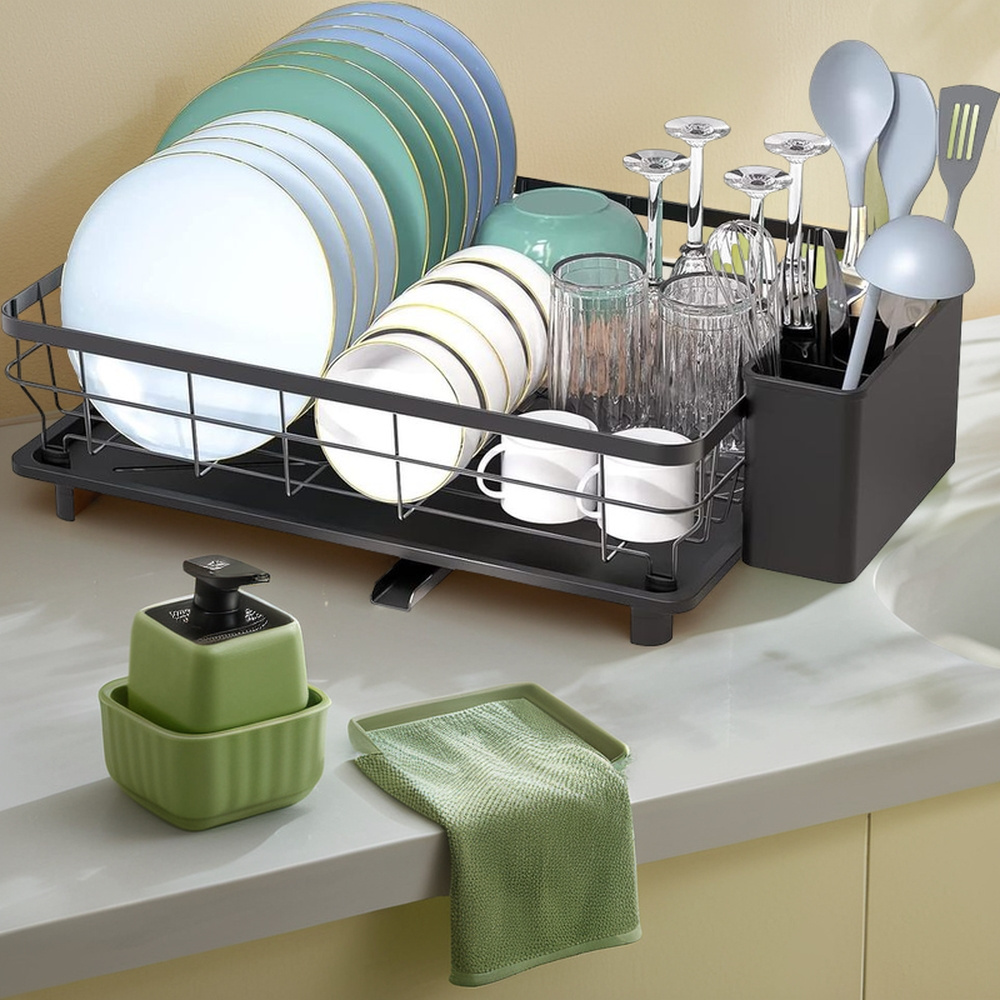 New Design Stainless Steel Kitchen Sink with Double Tier Dish Drying Rack and Drainboard Standing Type Installation