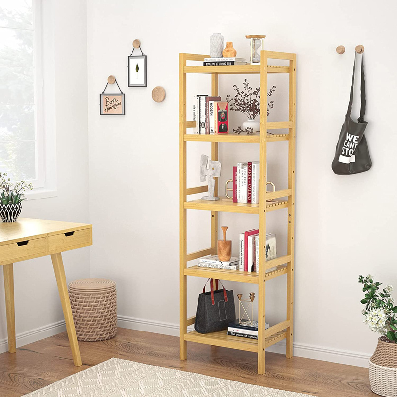 SOPEWOD Custom 6-Tier Adjustable Tall Bamboo Bookcase Multifunction Book Shelf Rack Organizer Storage for Living Room Bedroom