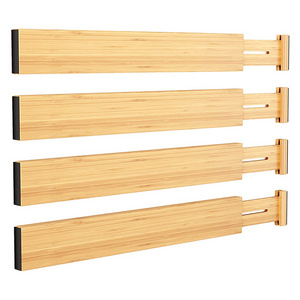 SOPEWOD Premium Bamboo Expandable Drawer Organizer Set of 4 Adjustable Kitchen Divider for Cutlery and Utensil Storage