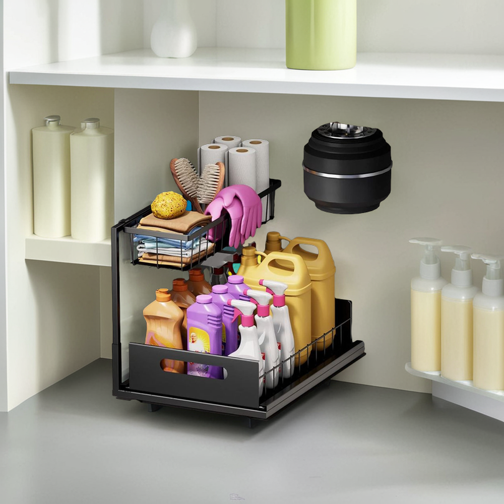 Double-Tier under Sink Organizer Brand New Kitchen and Bathroom Bathroom Organization for Sundries Standing Type Installation