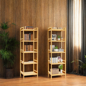 SOPEWOD Custom 6-Tier Adjustable Tall Bamboo Bookcase Multifunction Book Shelf Rack Organizer Storage for Living Room Bedroom