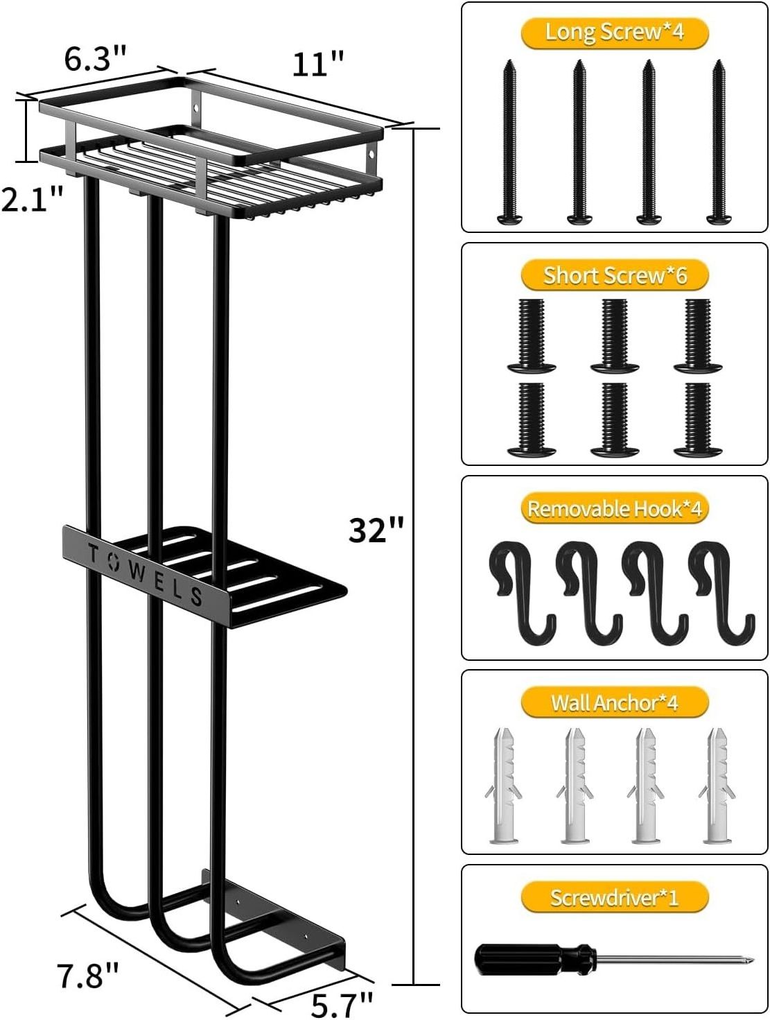 Wall Mounted Metal Shelf Hooks Small Bathroom Towel Holder Rolled Towels Organizer Rack Storage Racks for Bath Towel Storage