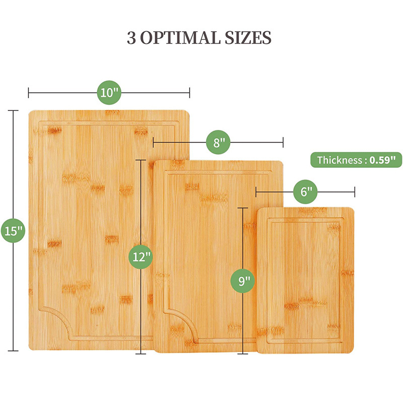 SOPEWOD Set 3 Pieces Bamboo Chopping Board Set Cutting Board Organic Bamboo Rectangle Shrink Wrap Sustainable Chopping Blocks