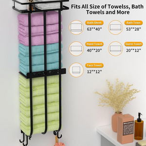 Wall Mounted Metal Shelf Hooks Small Bathroom Towel Holder Rolled Towels Organizer Rack Storage Racks for Bath Towel Storage