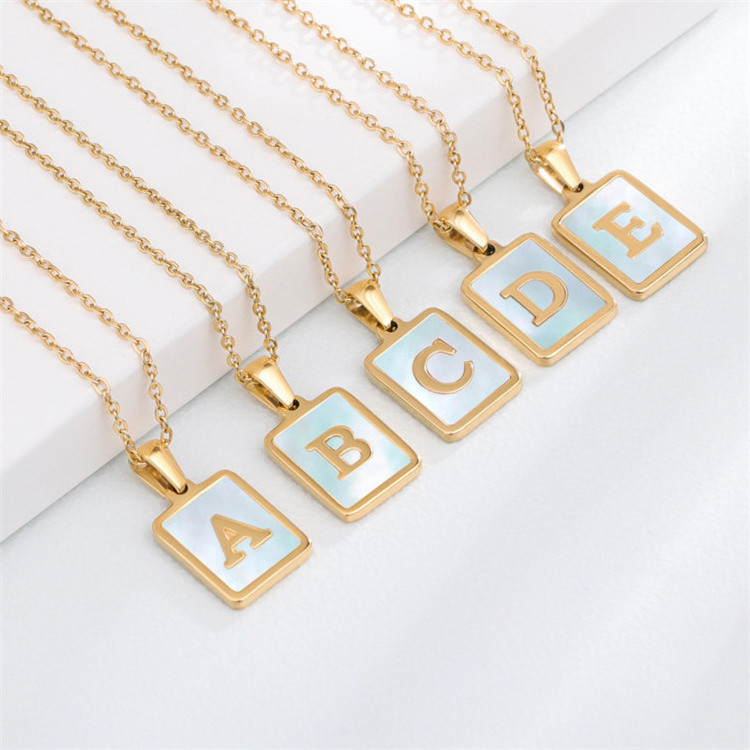 SP Square Tarot Card Pendant Necklace Jewelry Stainless Steel 18K Gold Plated A-Z Initial Letter Pendant Necklace