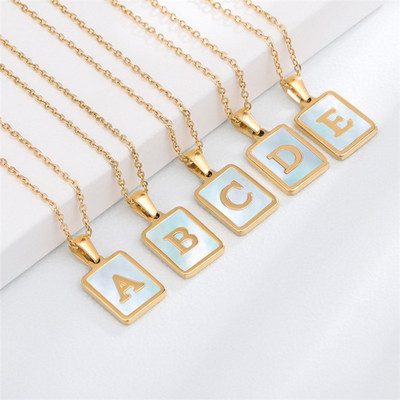 SP Square Tarot Card Pendant Necklace Jewelry Stainless Steel 18K Gold Plated A-Z Initial Letter Pendant Necklace