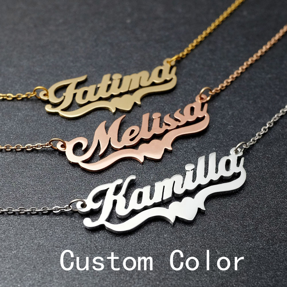 Factory  Stainless Steel Design Non Tarnish Jewelry 18K Gold Plated Printed Chain 316L Custom Name Letter Necklace