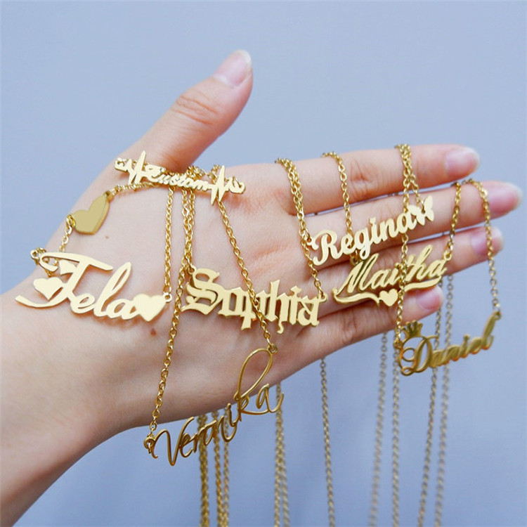 SP Trendy Necklace With Name Custom Name Plate Personalized 18K Gold Plated Custom Stainless Steel Name Necklace Jewelry