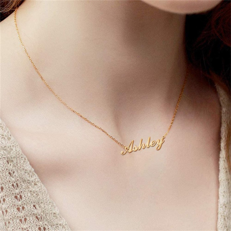 SP Trendy Necklace With Name Custom Name Plate Personalized 18K Gold Plated Custom Stainless Steel Name Necklace Jewelry