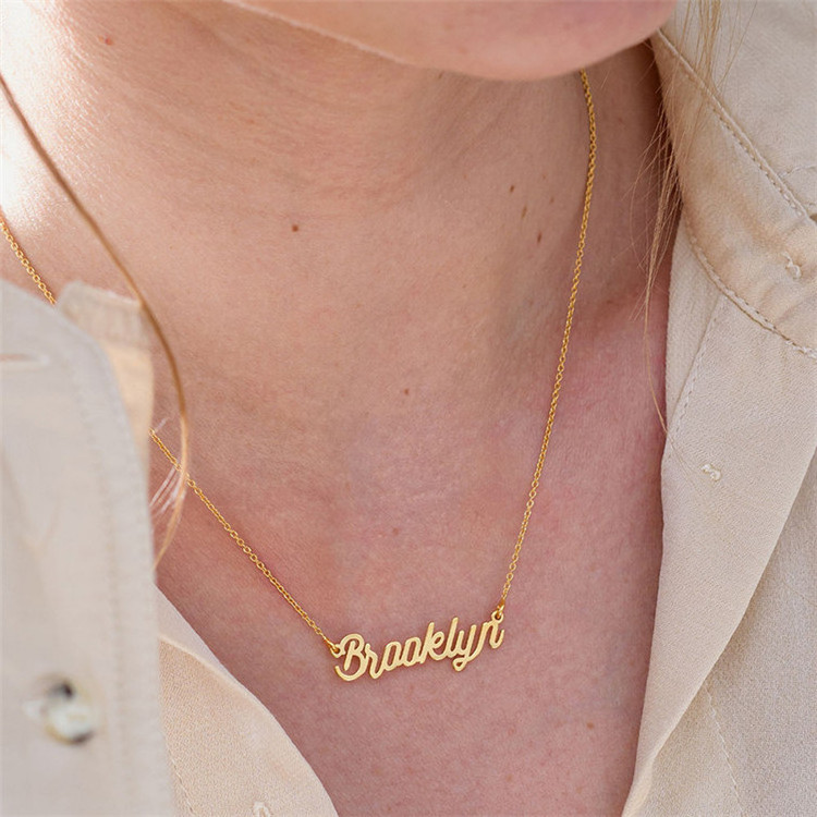 SP Trendy Necklace With Name Custom Name Plate Personalized 18K Gold Plated Custom Stainless Steel Name Necklace Jewelry