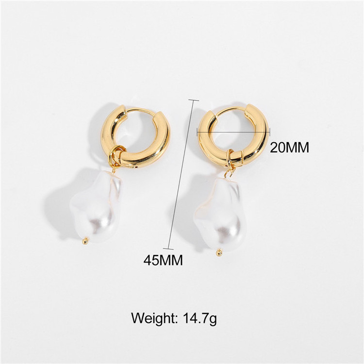 SP Wholesale Hypoallergenic Stainless Steel 18k Gold Plated Natural Fresh Water Pearl Drop Hoop Earrings Women