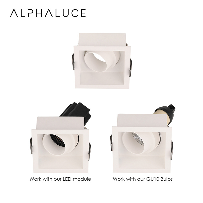 Alphaluce Adjustable Ceiling Downlight Spotlight Square Housing Holder Frame Led Model Bulbs Gu10 Anti Glare