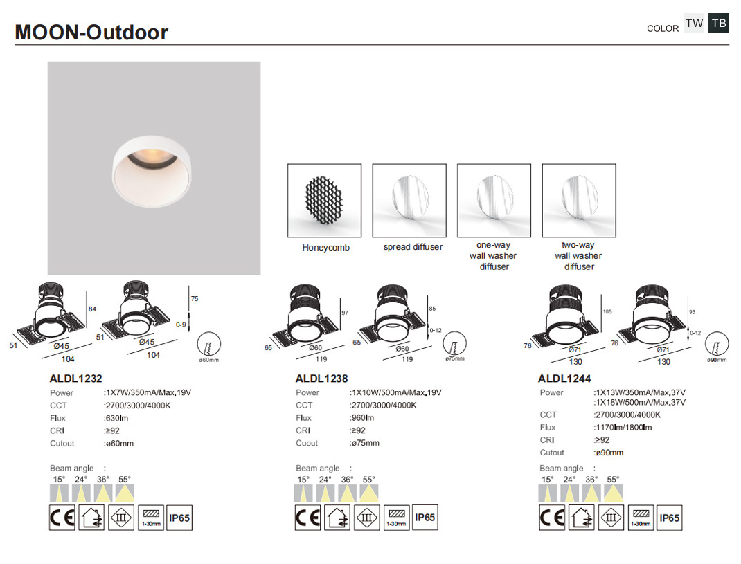 Anti-Glare Deep Led Cob Recessed Down Lighting Dimmable Waterproof Outdoor Led Ip65 Downlight