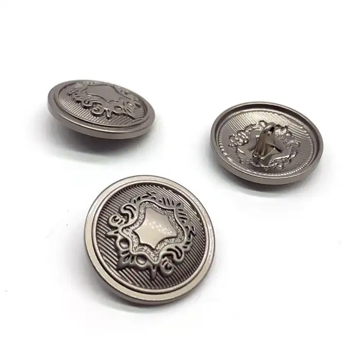 Wholesale Custom Antique Silver Metal Blazer Engraved Buttons with Shank Round Sewing Buttons