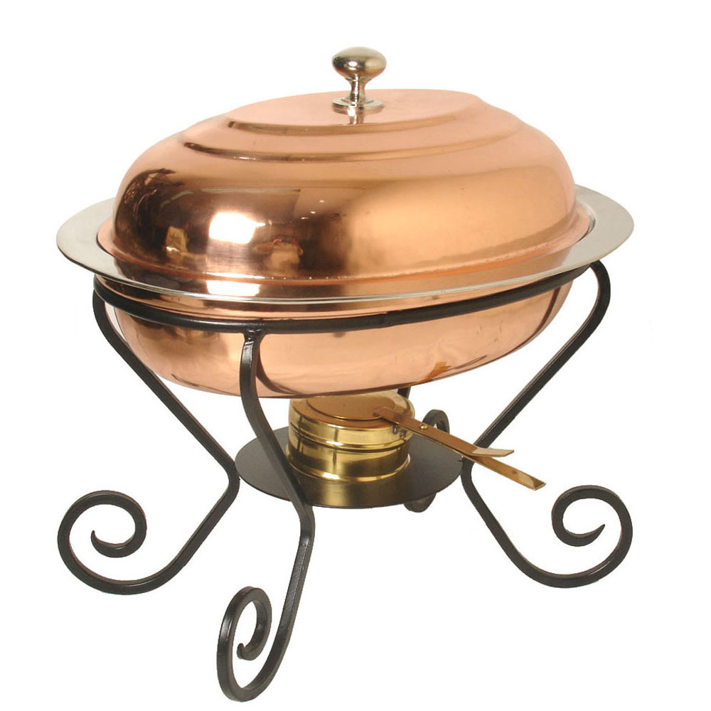 Oval Shape Copper Chafing Dish With Black Stand