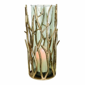 Uniqui Gold Hurricane Candle Pillar Holder for Candle Light Dinner