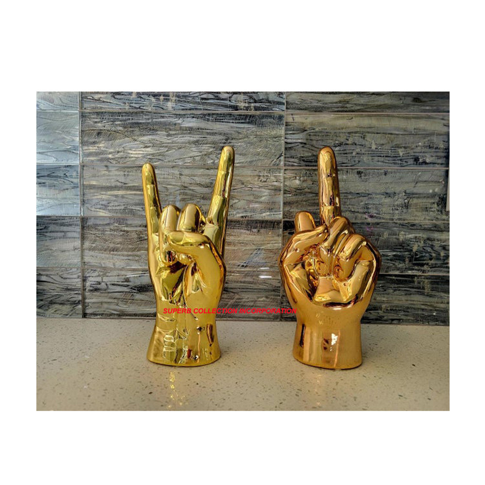 3 Hands Sign I Love You Thumbs Up and Okay Sign Gold Plated Metal Sculpture For Table Decor For Living Room Bedroom