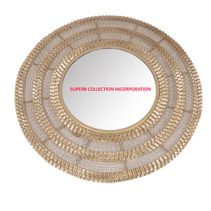 Jute Finish Round Shape Home Decor Wall Mirror on Sale