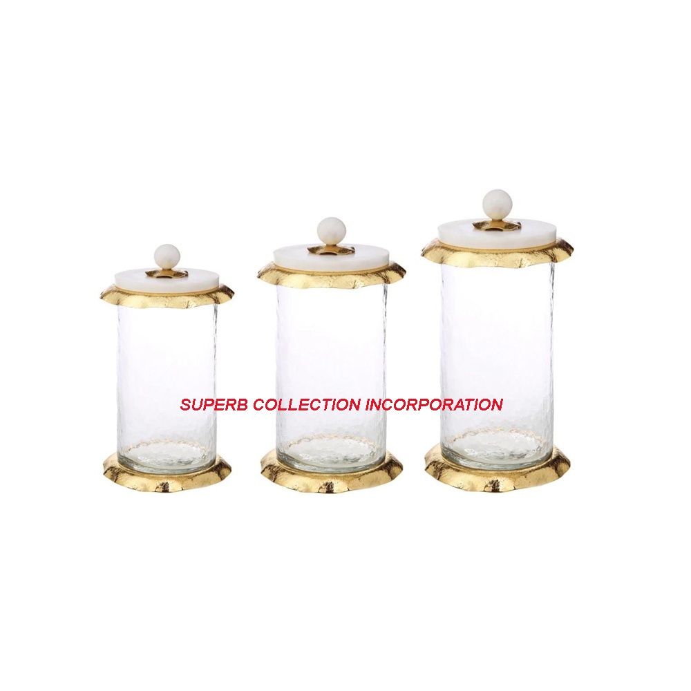 Custom Restaurant Barista Tools Accessories Cereals Canister Sealed Clear Glass and Gold Set For Coffee Beans Storage Tubes