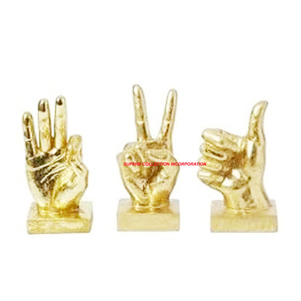 3 Hands Sign I Love You Thumbs Up and Okay Sign Gold Plated Metal Sculpture For Table Decor For Living Room Bedroom