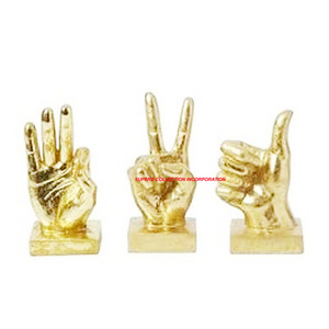 3 Hands Sign I Love You Thumbs Up and Okay Sign Gold Plated Metal Sculpture For Table Decor For Living Room Bedroom